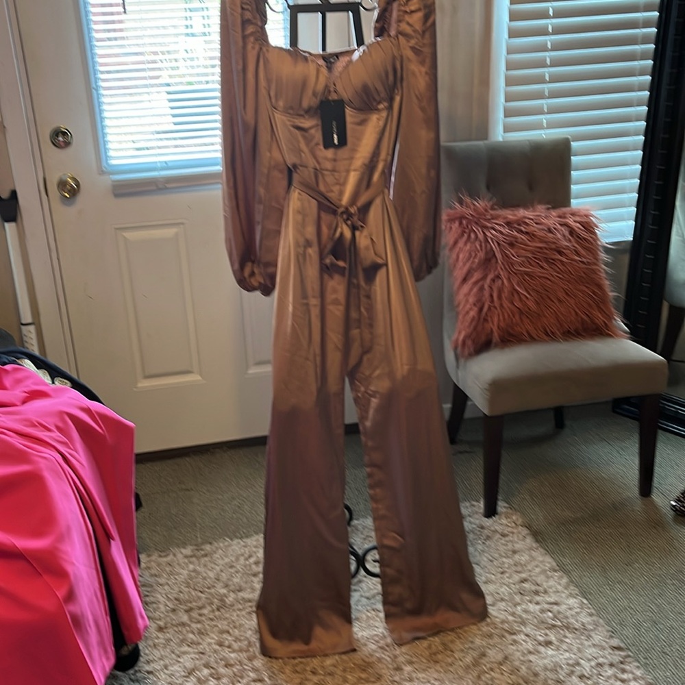 Satin wide legs jumpsuit - Picture 3 of 7
